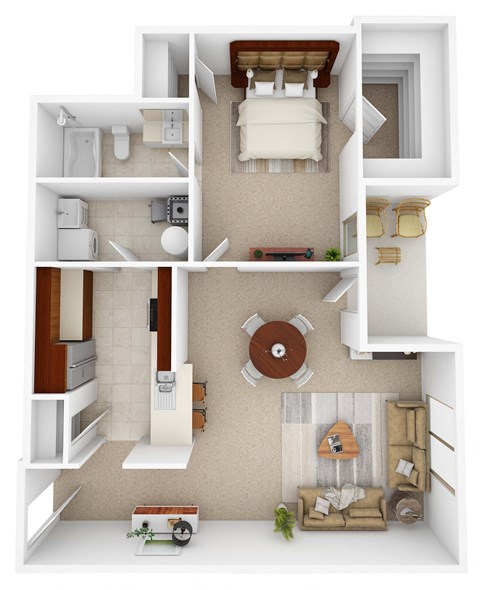 Floor plan for 1 bed, 1 bath, 864 sqft